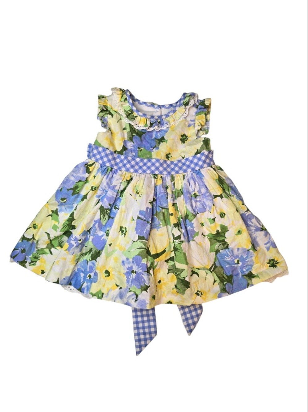 Laura Ashlry Londin Floral Blue & Yellow Gingham Dress